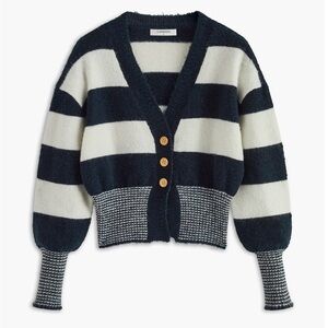 Blue and White Striped Wool Blend Cardigan